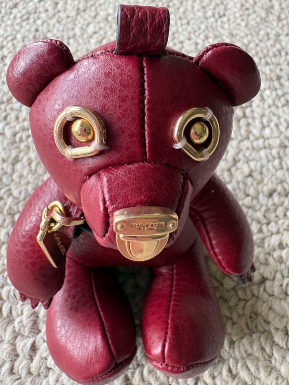 Coach Red Leather Teddy Bear Bag Charm Keychain Gold Cute Collectible - Picture 3 of 6